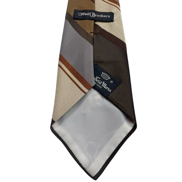 Vintage WOOLF BROTHERS COUNTESS MARA Tie Brown Gray and Copper Cream, Preowned - Picture 4 of 8